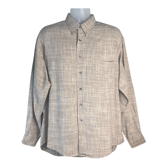 The South‎ Hidden Button-down Shirt Brown Basketweave Print Long Sleeve Large - Picture 1 of 8